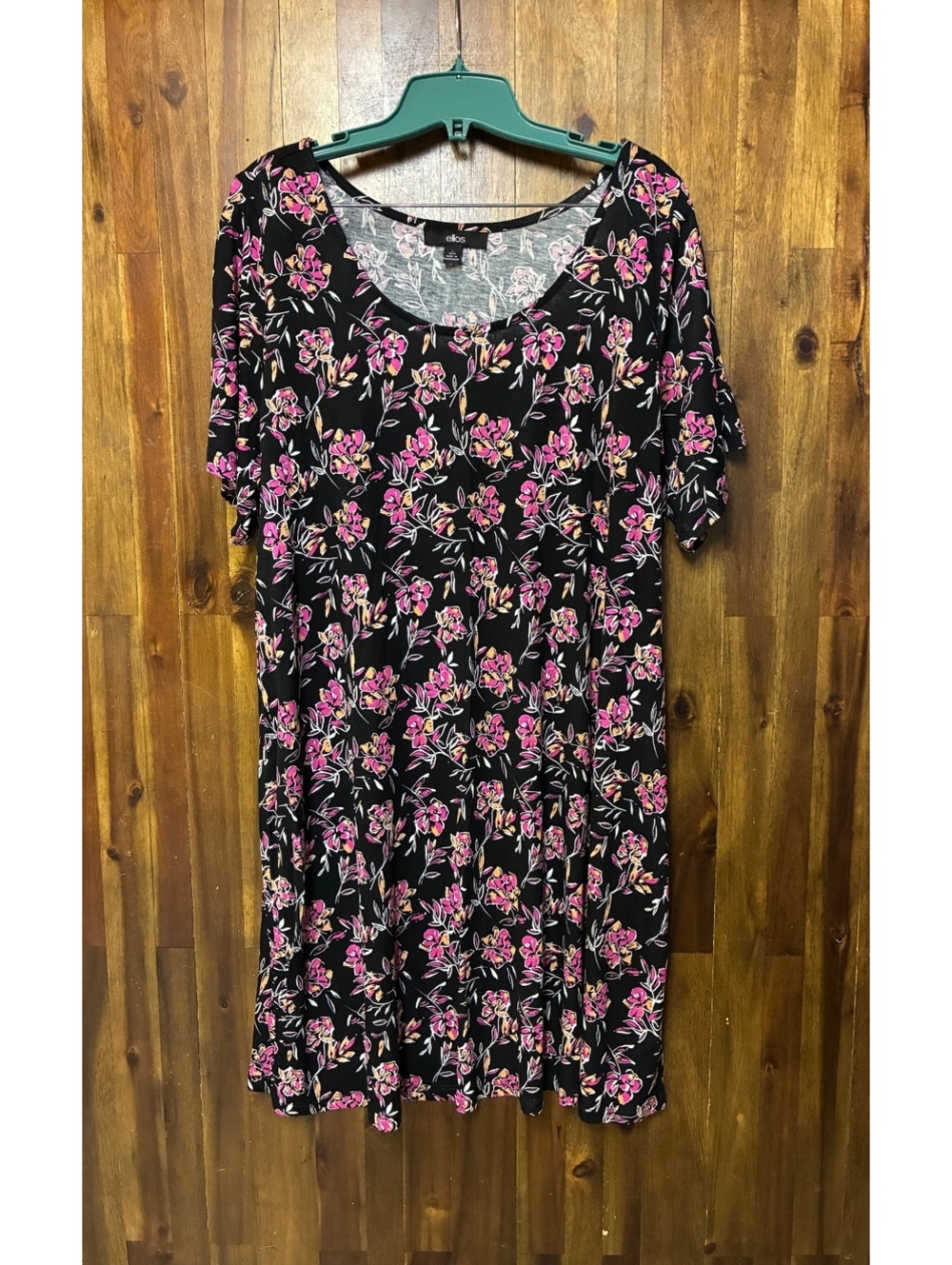 ellos Womens Large 18/20 Black Pink Floral Midi Dress Boho Cottagecore 90s